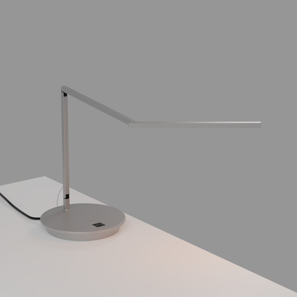 Koncept Lighting ZBD3100-W-SIL-PWD Z-Bar Mini LED Desk Lamp Gen 4 with 9" power base (USB and AC outlets) (Warm Light; Silver)